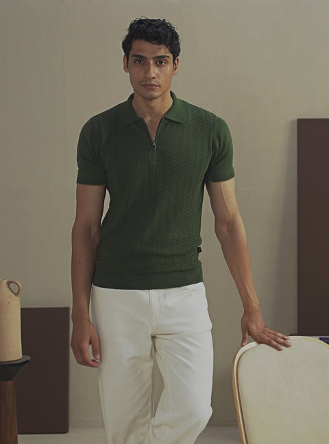 Forest Green Cotton Cables Polo