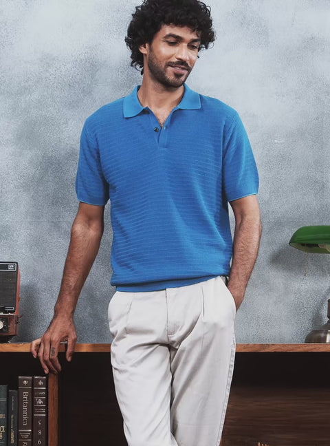 Ace Blue Textured Cotton Polo