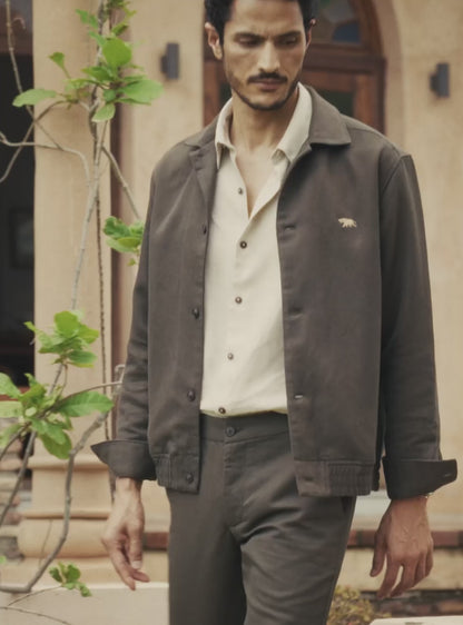 Bronze Olive Cotton Linen Dobby Bomber