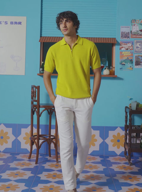 Bellini Yellow Cotton Polo Pointelle