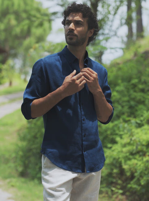 Keel Navy European Linen Shirt