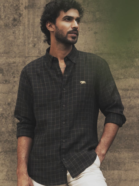 Onyx Gold Check Linen Shirt