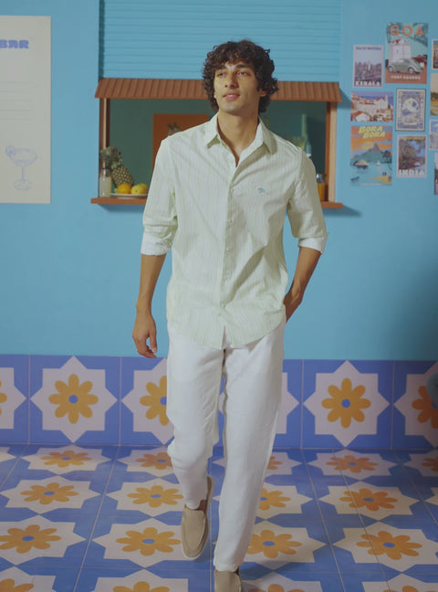 Southside Green Cotton Tencel Print Shirt