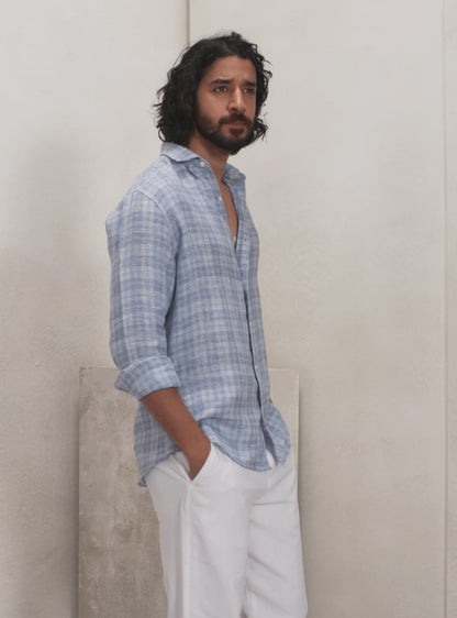 Harbour Blue Linen Check Shirt