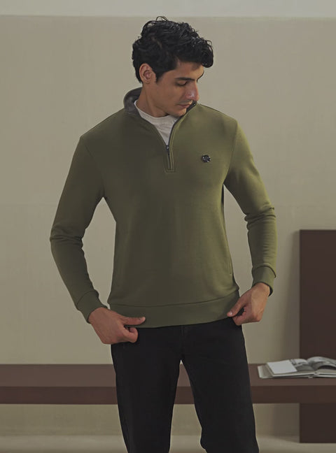 Military Olive Cotton Triblend Pullover