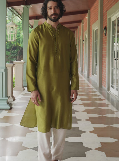 Vir Green Cotton Silk Kurta