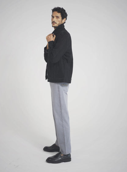 Obsidian Black Cotton Blend Denim Jacket