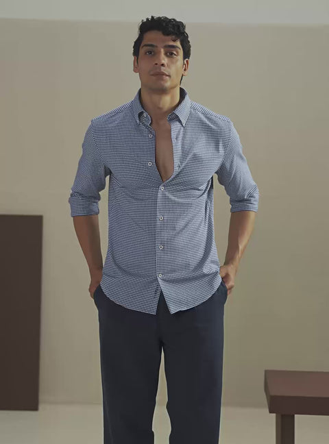 Deep Blue Houndstooth Dobby Cotton Shirt