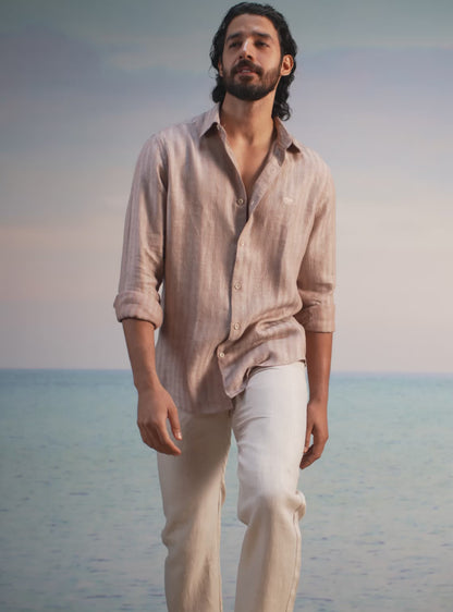 Drift Brown Linen Stripe Shirt