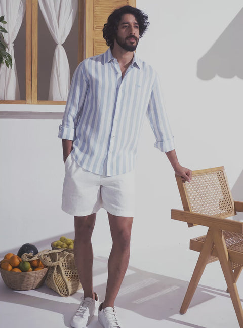 Valletta Blue Cotton Linen Shirt