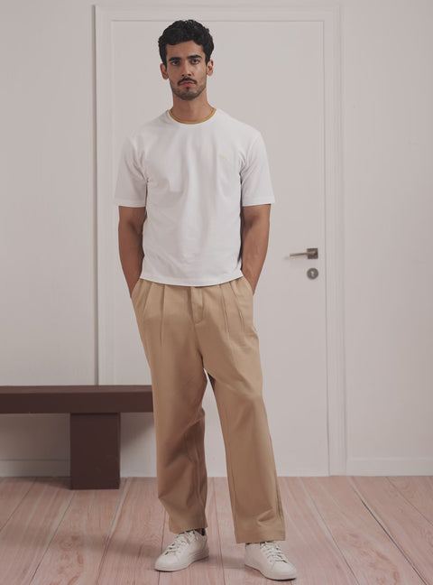 Pristine White Cotton Stretch Crewneck