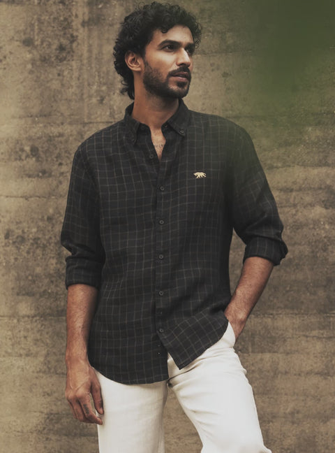 Onyx Gold Check Linen Shirt