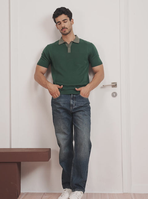 Canopy Green Cotton Structured Knit Polo