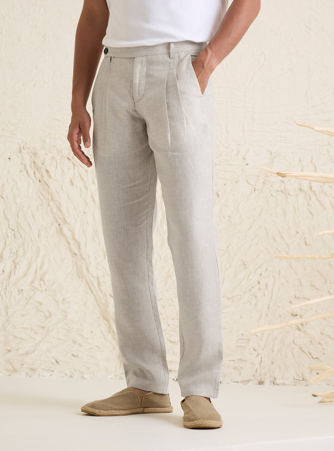 Buy Sandy Beige Linen Pants  Casual Beige Chambrays Pants for Men