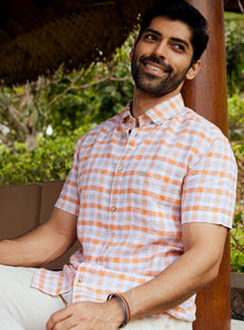 Orange Sand Grid Half Shirt