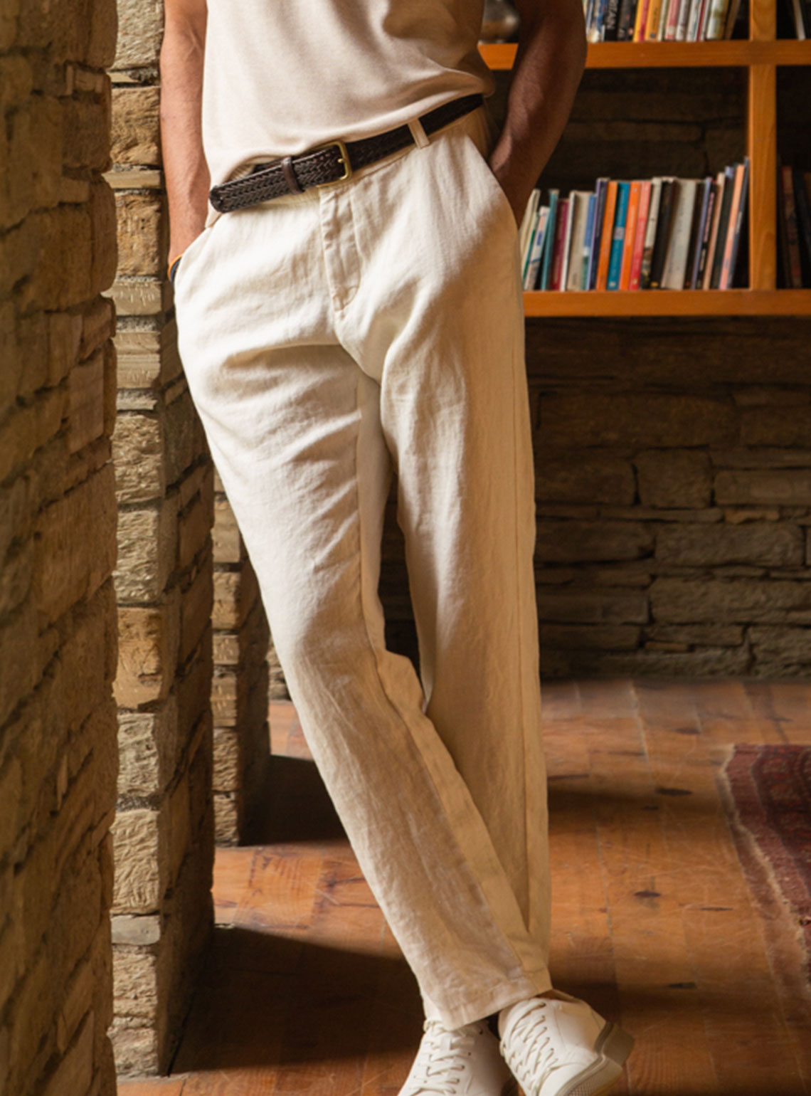 Mens Cream Linen Tailored Italian Suit Pants  1913 Collection