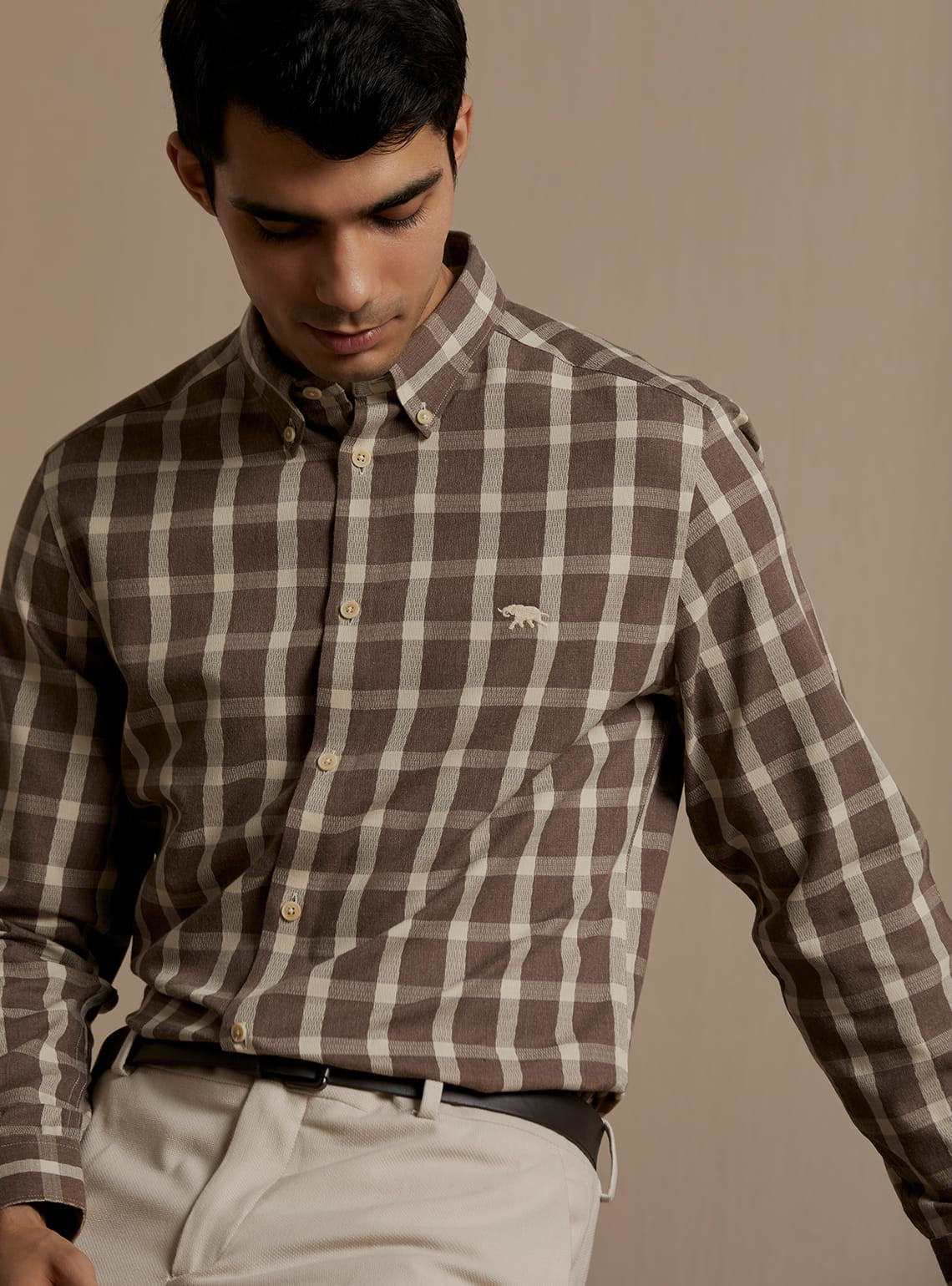 Buy Rustic Grid Shirt | Semi Formal Brown Check Shirts for Men Online ...