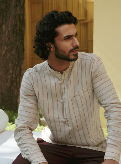 Coral Stripe Popover Shirt