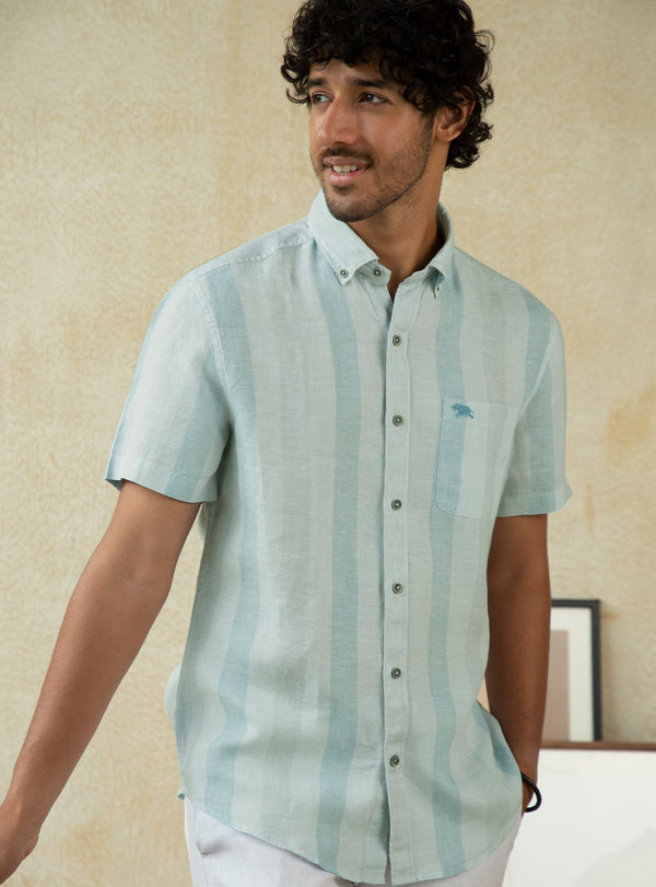 Juniper Stripe Linen Half Shirt