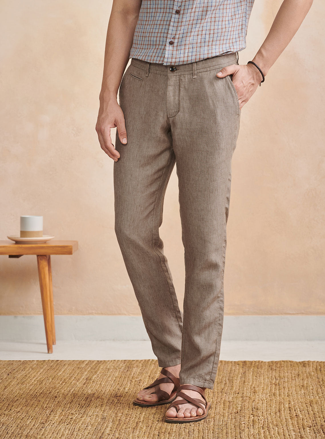 Buy H&M Men Beige Slim Fit Linen Regular Trouser - Trousers for Men  11844516 | Myntra