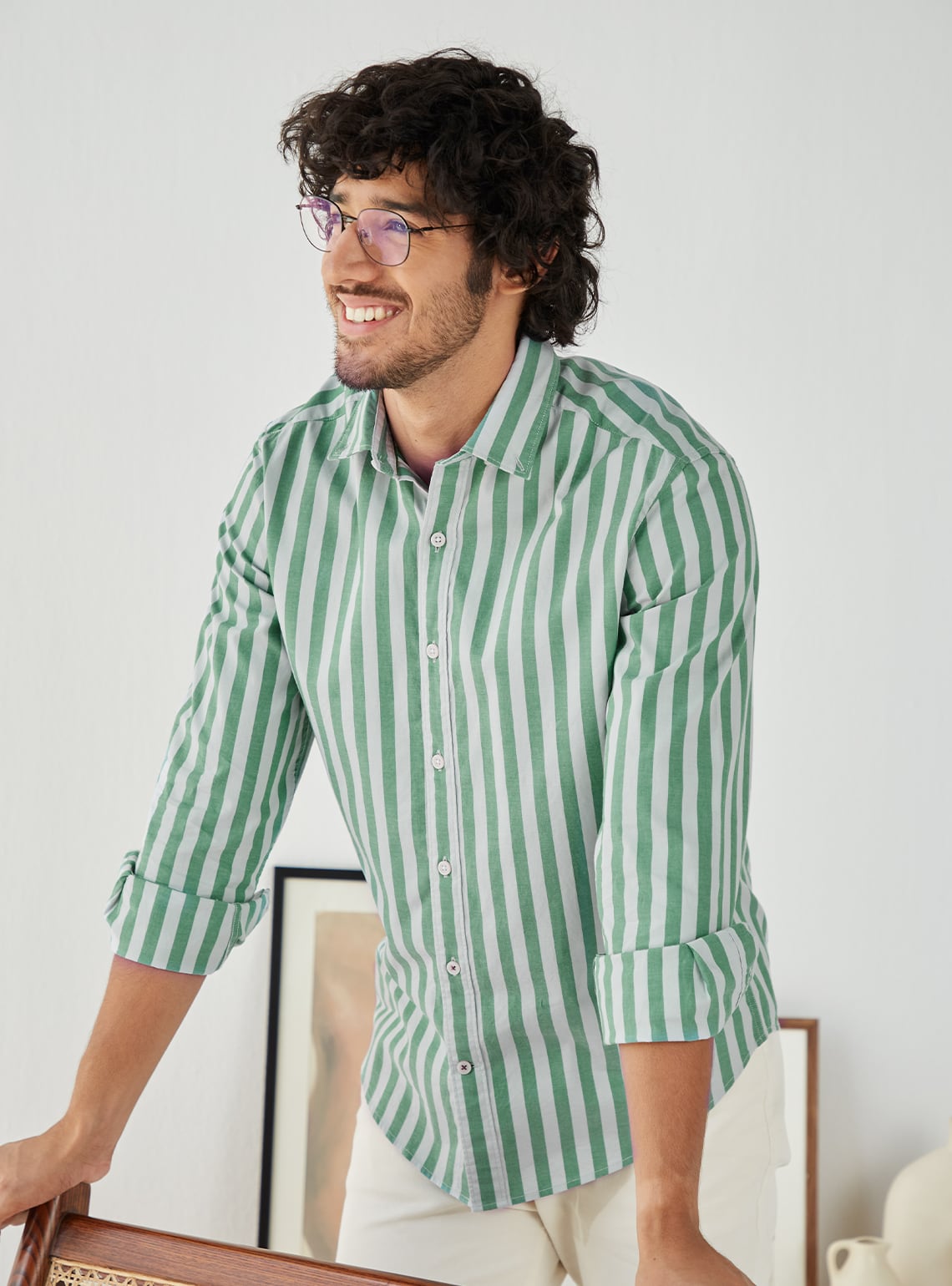 Andamen Vista Green Stripe Shirt Andamen Vista Green Stripe Shirt