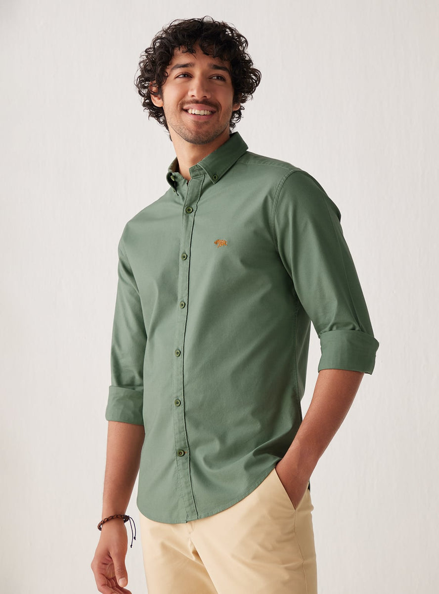 Buy Mineral GreenCinnamon Mark Casual Olive Solid Shirts for Men