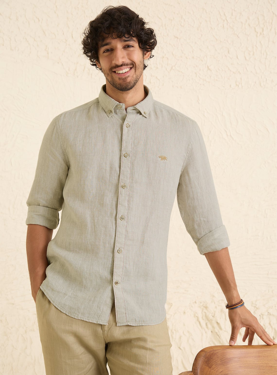 Walnut Cream Linen Shirt - Main Image