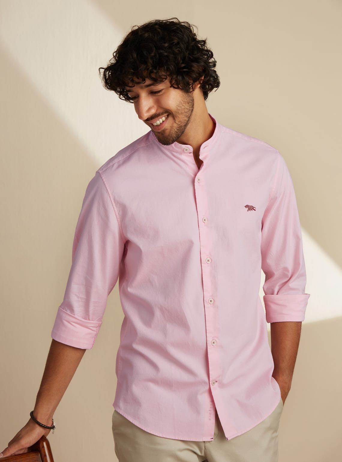 Oyster Pink Mandarin Shirt