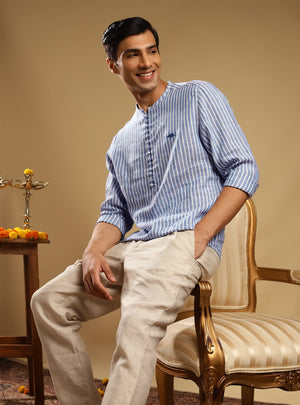 Light Cerulean Popover European Linen Shirt