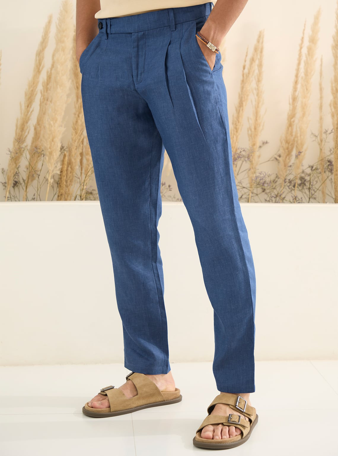 Buy Dusk Blue Linen Pants  Casual Blue Chambrays Pants for Men Online   Andamen