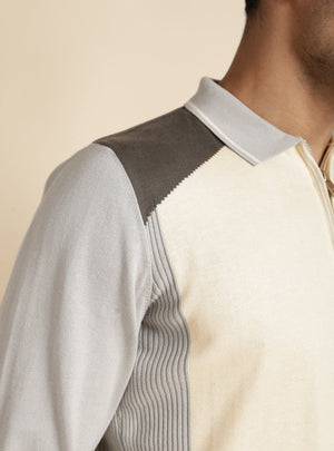 Cream Colour Block Polo Sweater