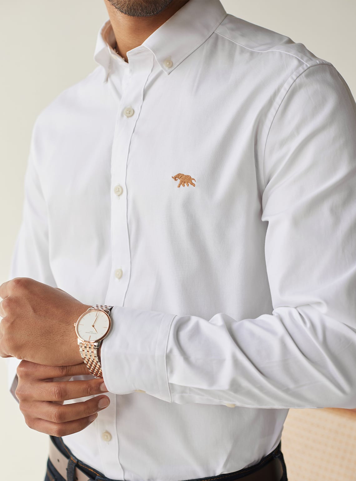 Andamen Essential White Gold Mark Shirt Andamen Essential White Gold Mark Shirt