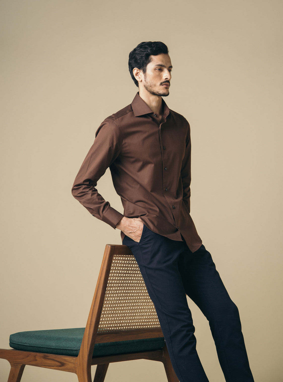 mocha brown dress shirt Reda Mocha Merino Wool Shirt