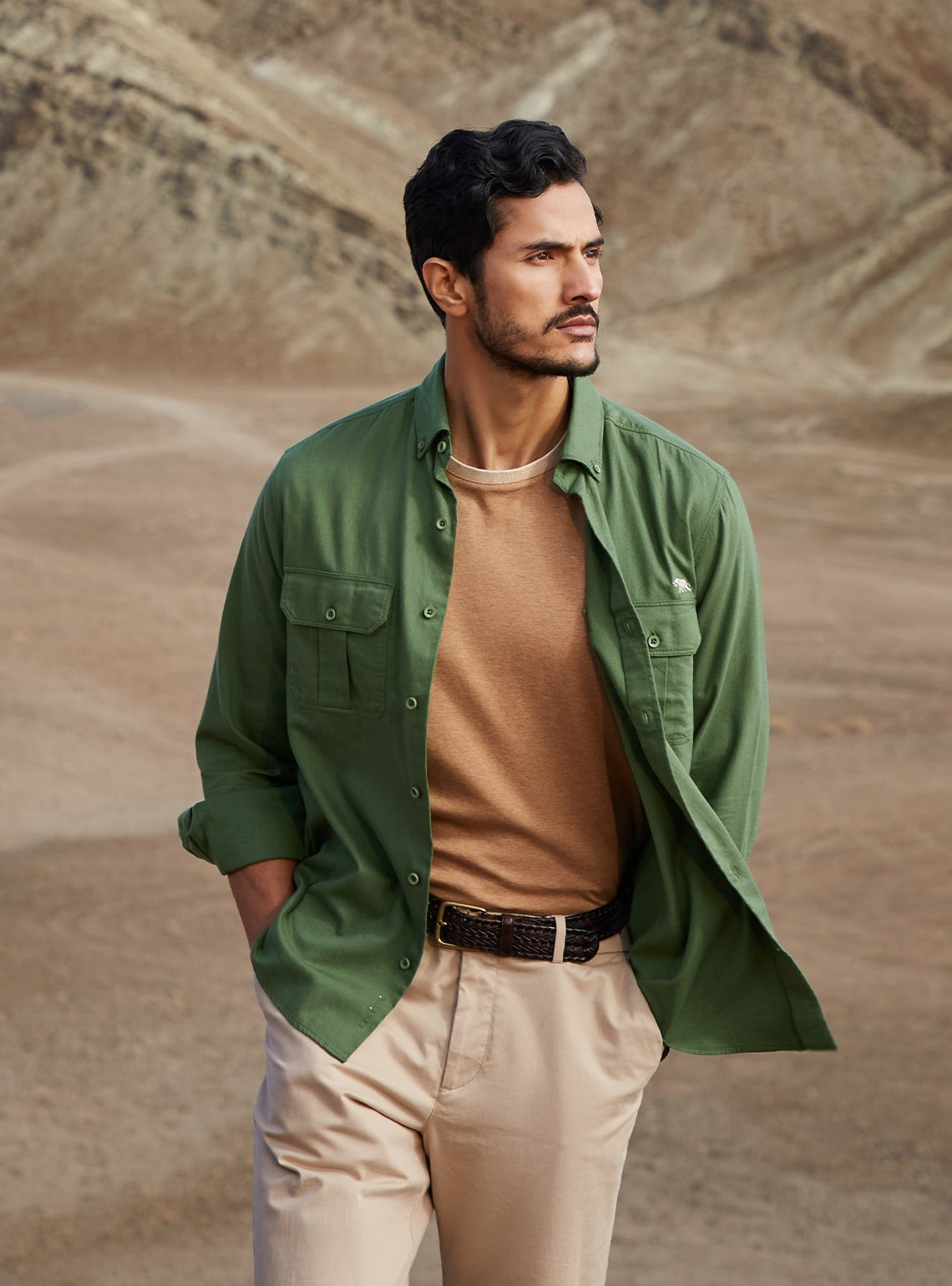 Olive Green Shirt With Pants Design by Mint Blush Men at Pernias Pop Up  Shop 2023