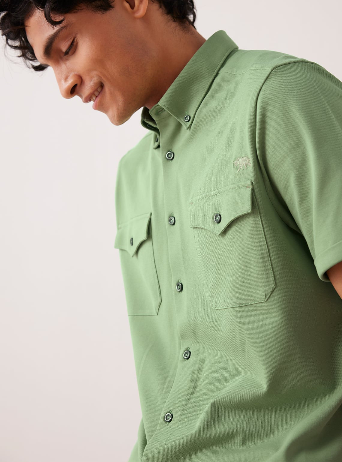 Buy Garden Knit Shirt  Semi casual Green Solids Shirts for Men
