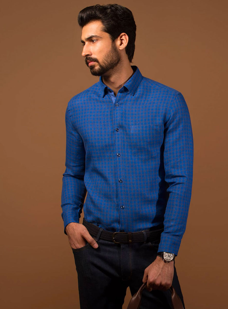 Buy Linen Staple Blue | Blue Linen Shirt for Men Online | Andamen - PEP