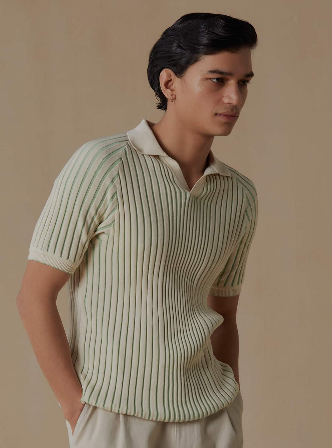 Jungle Ribbed Polo Casual Green Rib Polo for Men Online