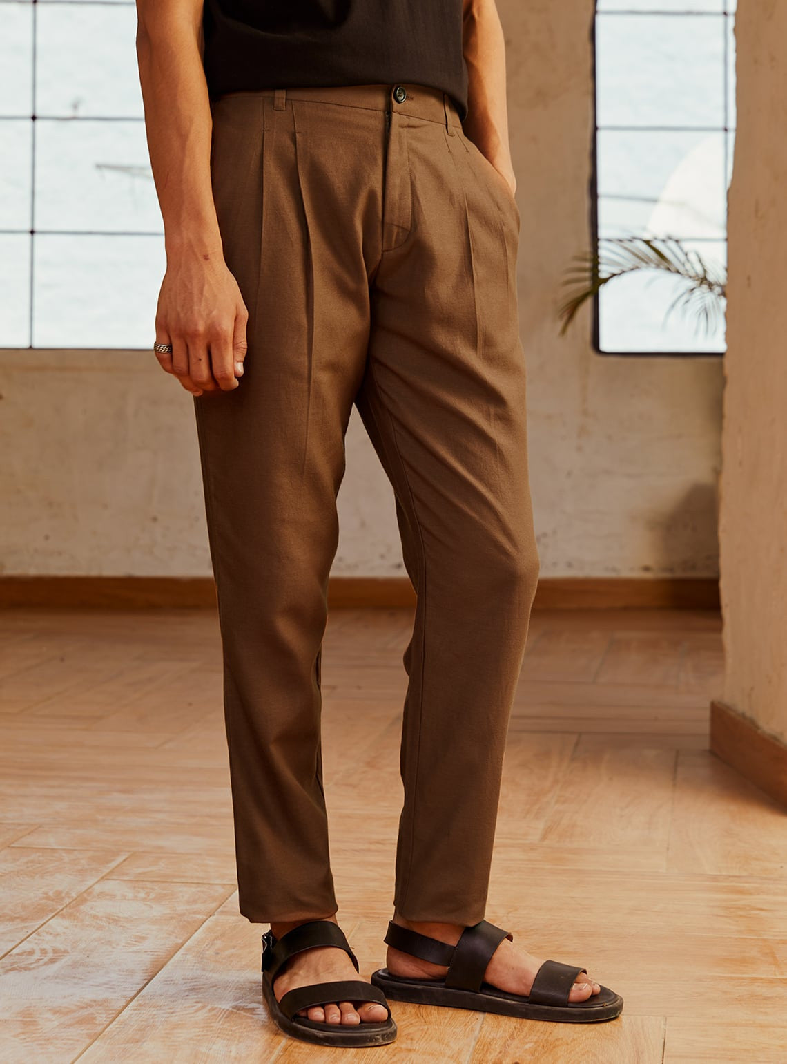 Buy Amber Brown Trouser, Casual Brown Solid Trousers for Men Online