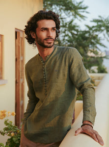 Olive Linen Popover Shirt
