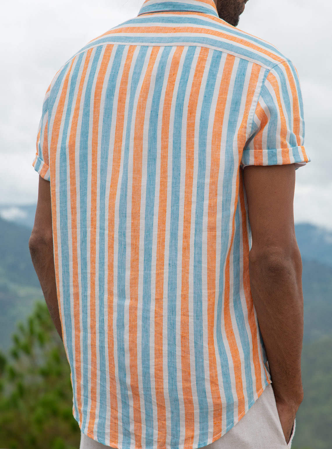 Tangerine Stripe Linen - Short