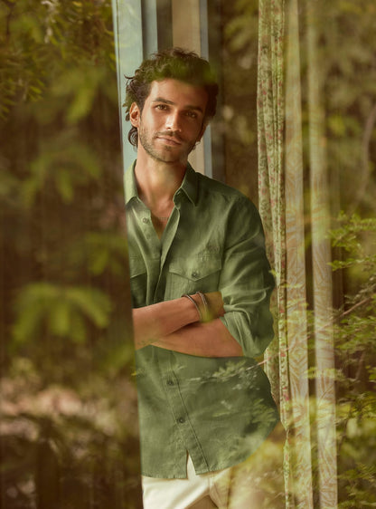 Moss Green Linen Shirt