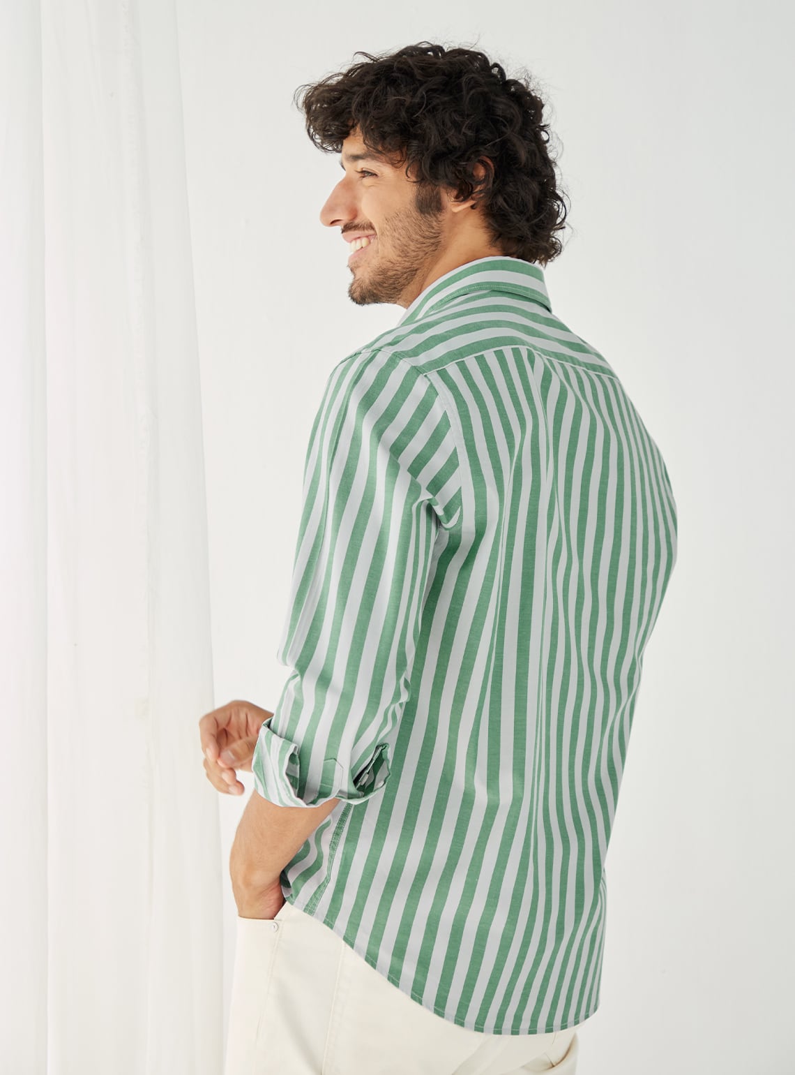 green ditsy print dress Biscay/White Stripe Tailored Fit Spread Collar Shirt – Onward Reserve main image 0