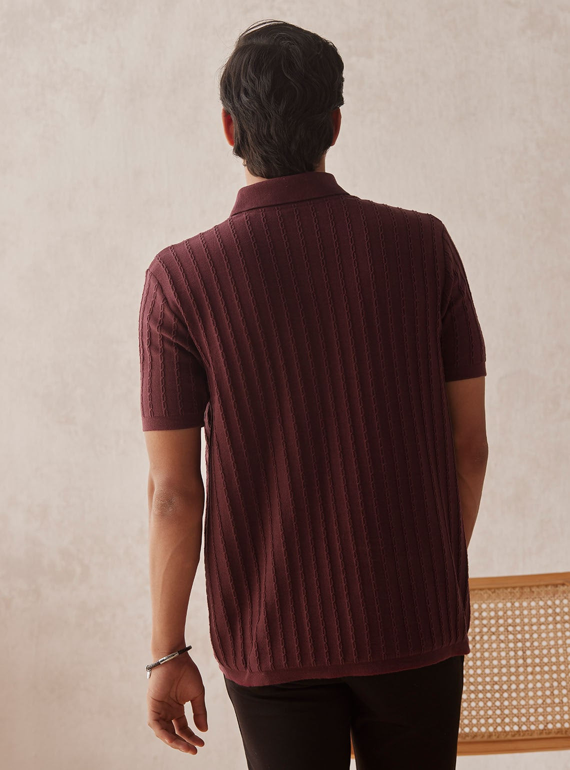 Burgundy Cable-Knit Shirt