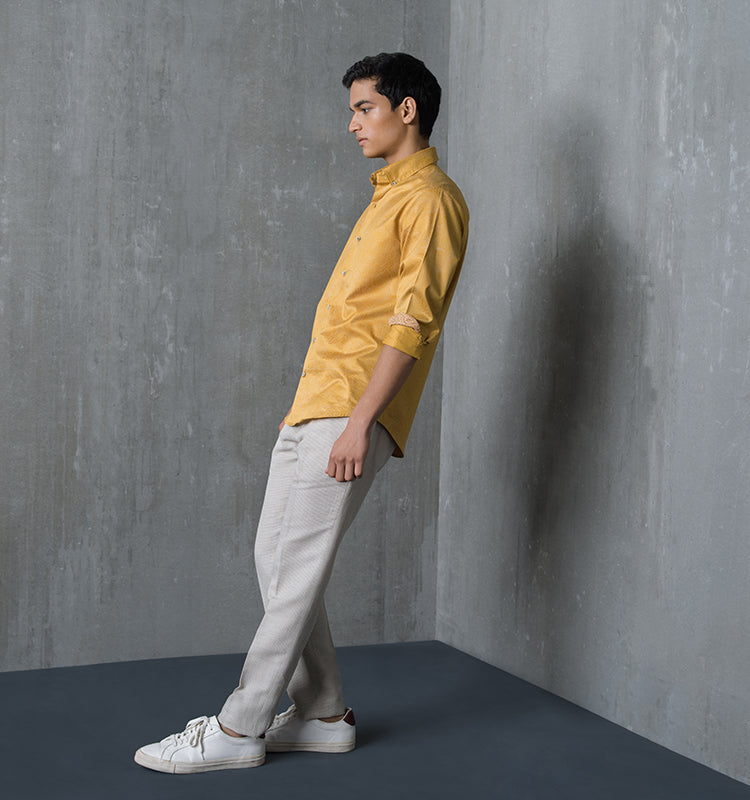 yellow dress shirt grey pants Grey Trousers Yellow Top